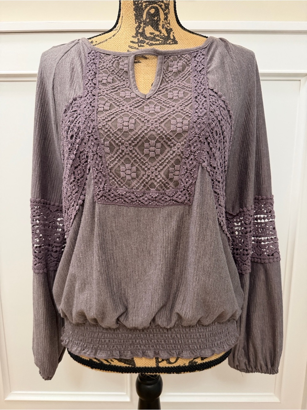 Knox Rose Crochet Panel Boho Pullover